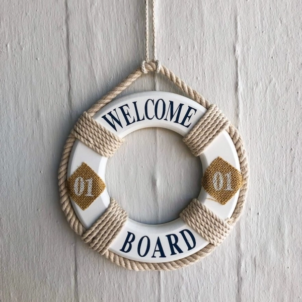 1 hanging white and brown swim ring